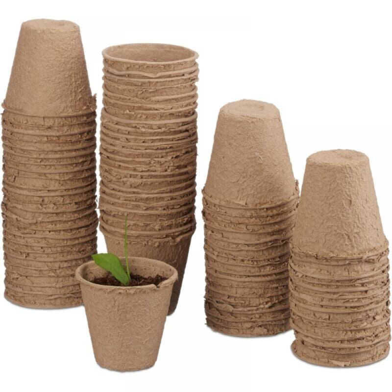 foto del prodotto confezione da 100 vasi biodegradabili in cellulosa, rotondi, 6 cm, beige, 6x6 cm