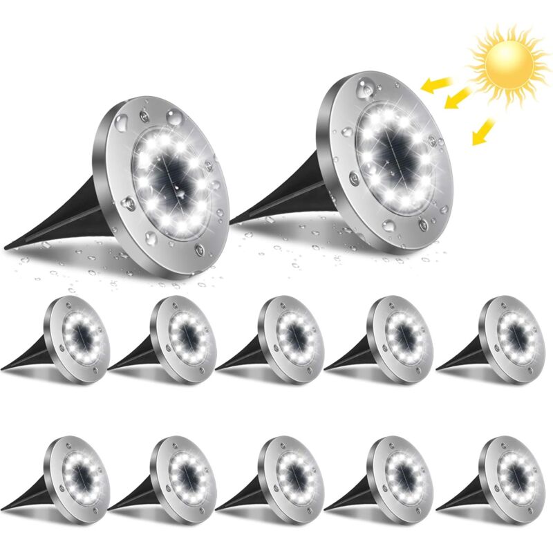 foto del prodotto confezione da 12, 12 luci solari a led per esterni, 12 luci da giardino interrate 6000k bianco impermeabile ip65 luci da incasso solari per percorso