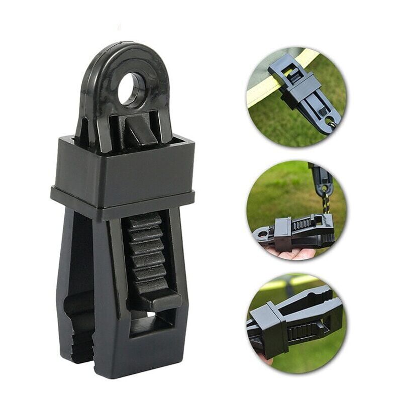 foto del prodotto confezione da 12 clip per teloni resistenti, clip per tende da esterno per tenere teli, parasole per auto, piscine, nero