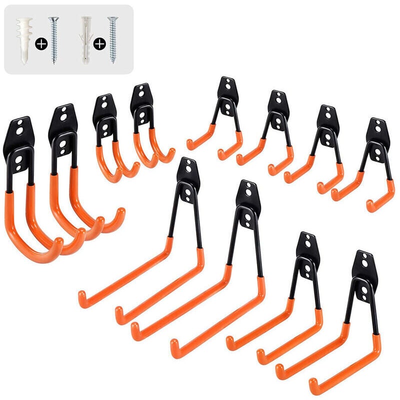 foto del prodotto confezione da 12 ganci da garage resistenti, doppi, per organizzare attrezzi da giardino e da garage, utensili elettrici, sedie, biciclette, corde,