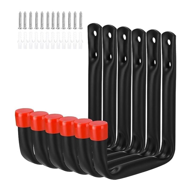 foto del prodotto confezione da 12 ganci da parete per garage, ganci a j a vite per impieghi gravosi, staffe di montaggio a parete per riporre scale, ganci per bici a