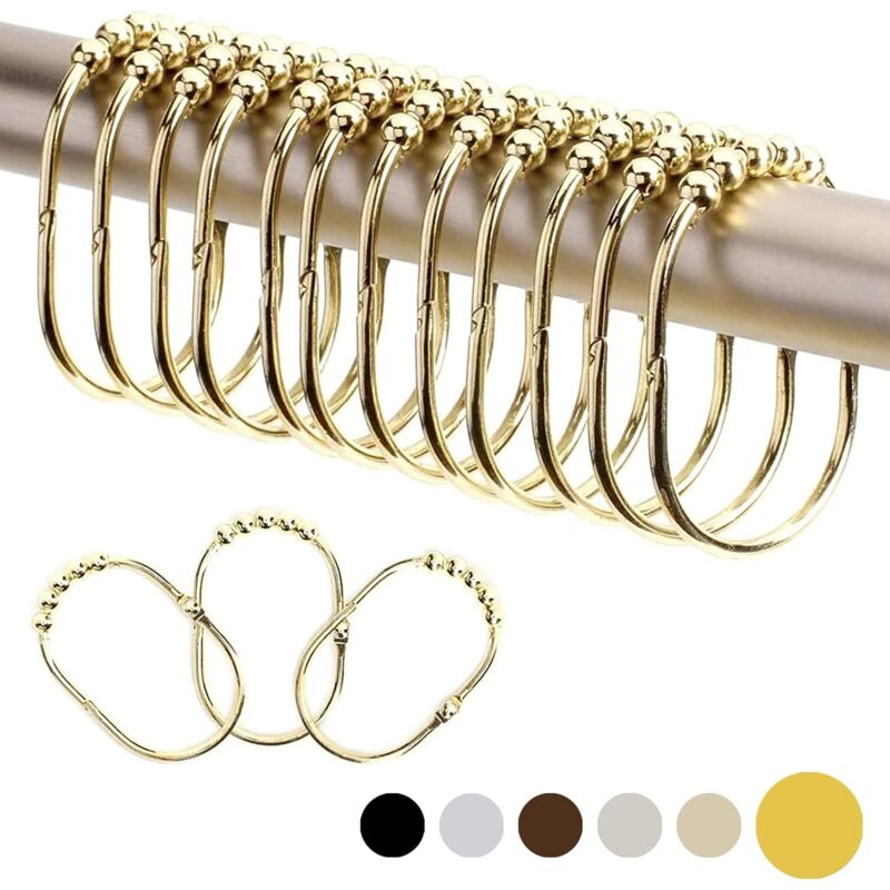 foto del prodotto confezione da 12 ganci per anelli per tende da doccia larghi in acciaio inossidabile oro 