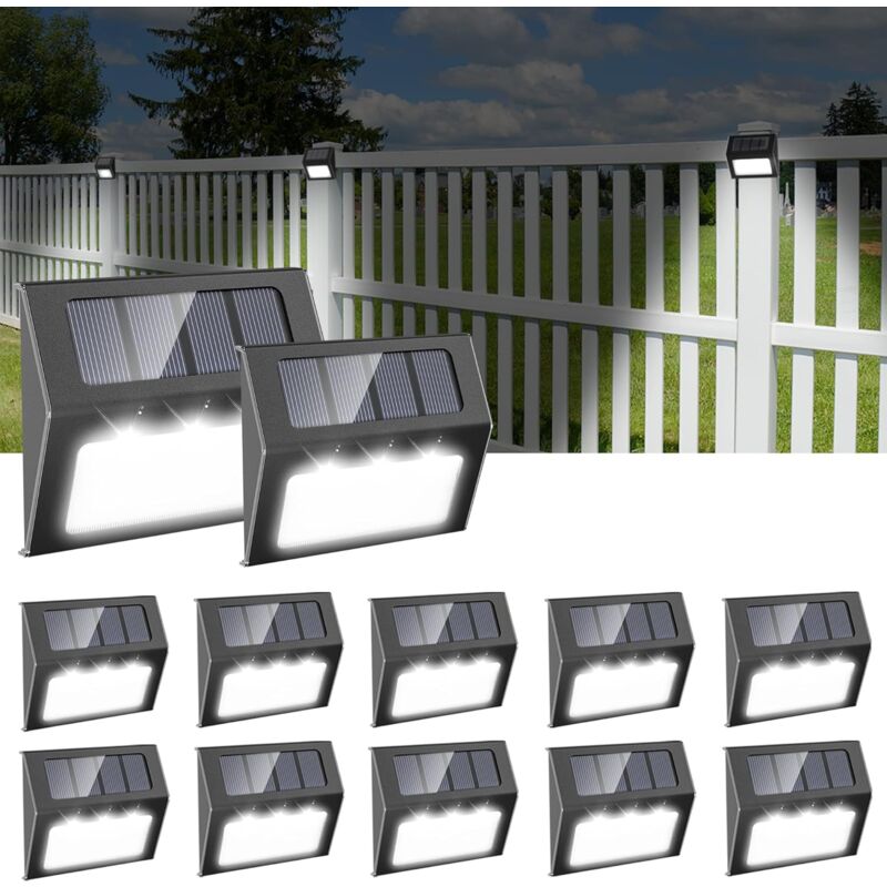 foto del prodotto confezione da 12 luci solari impermeabili per scale, vialetti, recinzioni, patio, giardino, vialetto, bianco freddo nero 