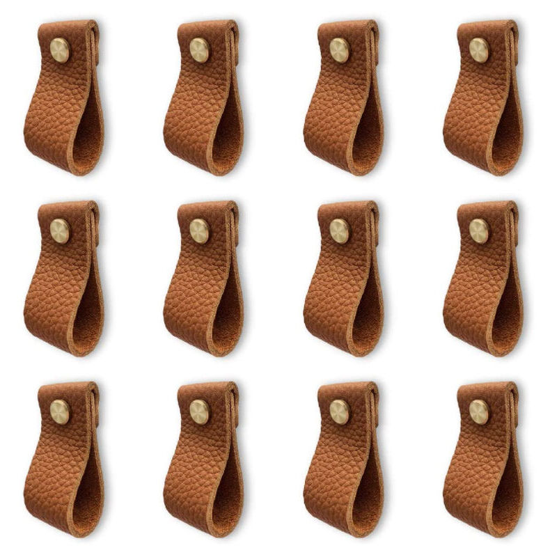 foto del prodotto confezione da 12 maniglie per mobili in pelle, maniglie per porte con dadi, pomelli anticollisione per cassettiere e armadietti litchi a strisce