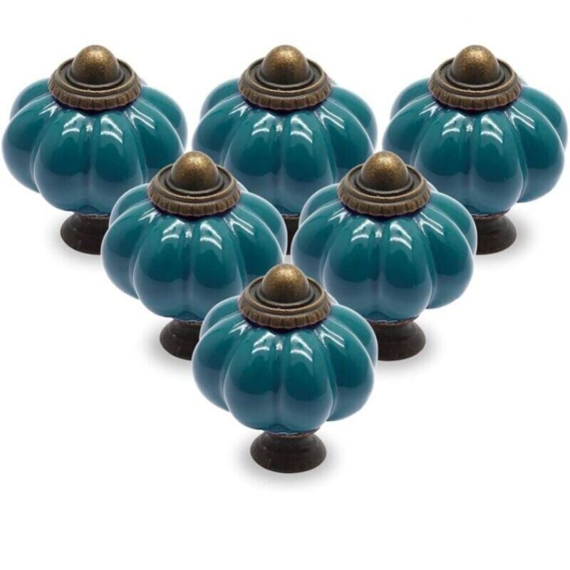 foto del prodotto confezione da 12 maniglie per porte in ceramica, maniglie in ceramica color zucca, maniglie per mobili vintage con viti di montaggio, maniglie per
