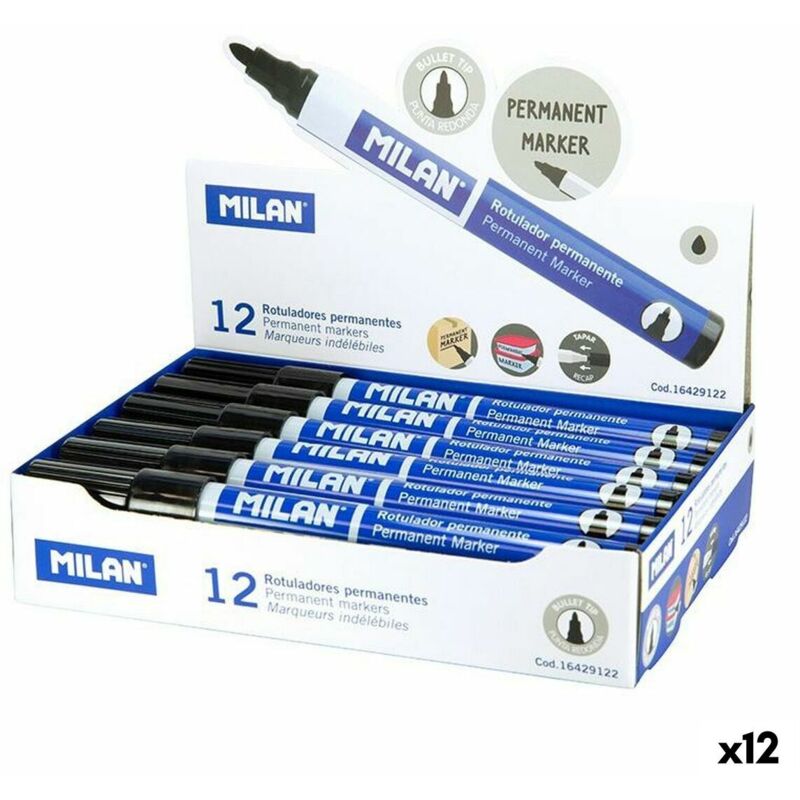 foto del prodotto confezione da 12 pennarelli neri permanenti punta tonda milan o