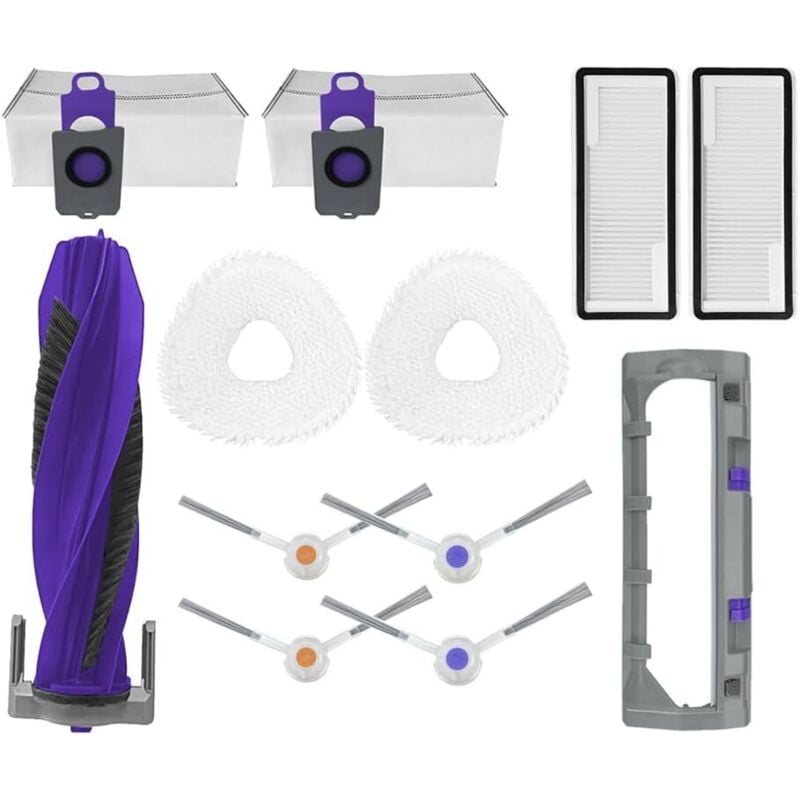 foto del prodotto confezione da 12 pezzi di ricambio per robot aspirapolvere yunjing freo z ultra, 1 spazzola principale, 2 sacchetti per la polvere, 2 panni, 2 paia