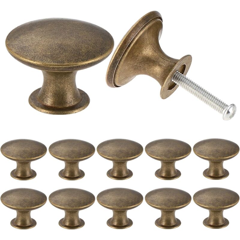 foto del prodotto confezione da 12 pomelli per mobili in ottone antico vintage chic per ante di mobili da cucina rotondi 30 mm