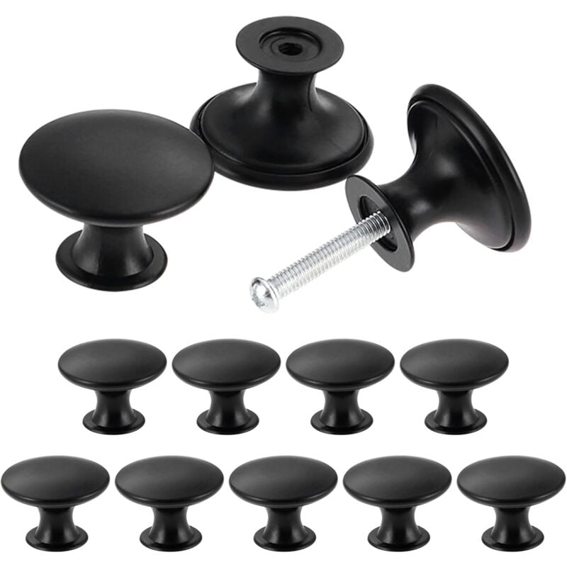 foto del prodotto confezione da 12 pomelli per mobili vintage chic maniglie per mobili da cucina antiche pomelli per porte di mobili rotondi da 30 mm nero