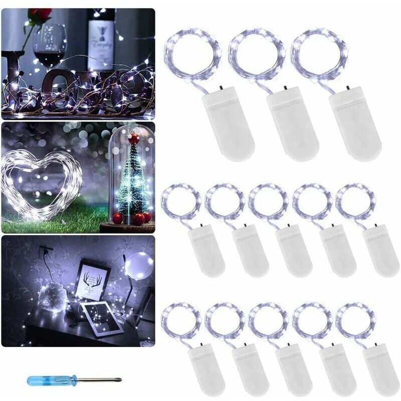 foto del prodotto confezione da 13 luci a batteria incluse , filo di rame impermeabile da 2 m con 20 led a luce bianca per decorazioni di compleanno, feste,