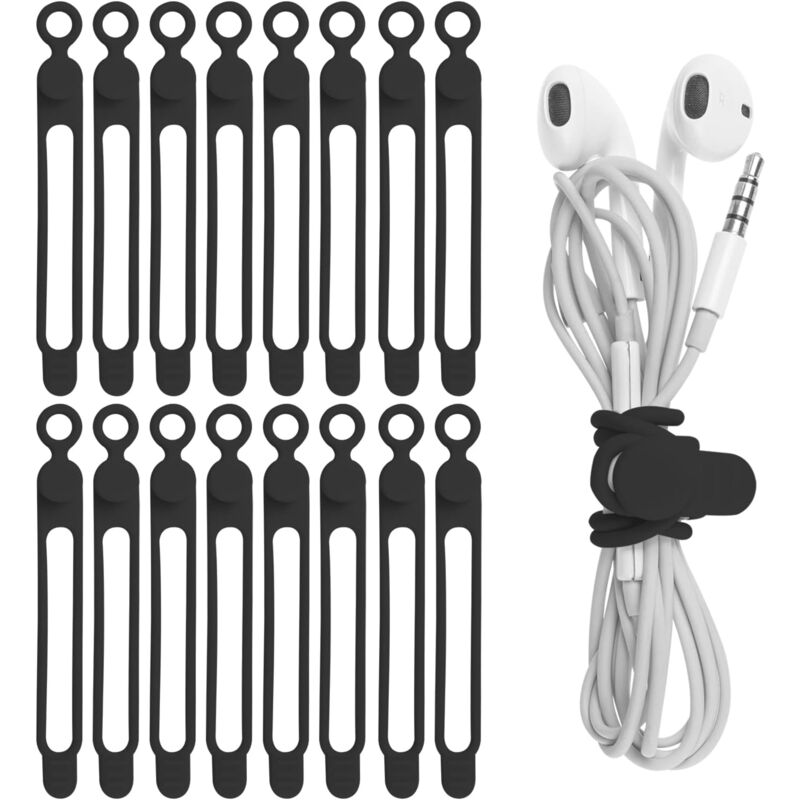foto del prodotto confezione da 16 fascette fermacavi in silicone per cuffie, caricabatterie per telefono, computer, fascette fermacavi riutilizzabili per casa,