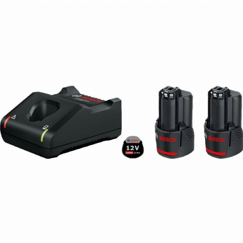 foto del prodotto confezione da 2 batterie bosch 2 batterie gba 12v 3ah caricabatterie gal12v 40 1600a019rd