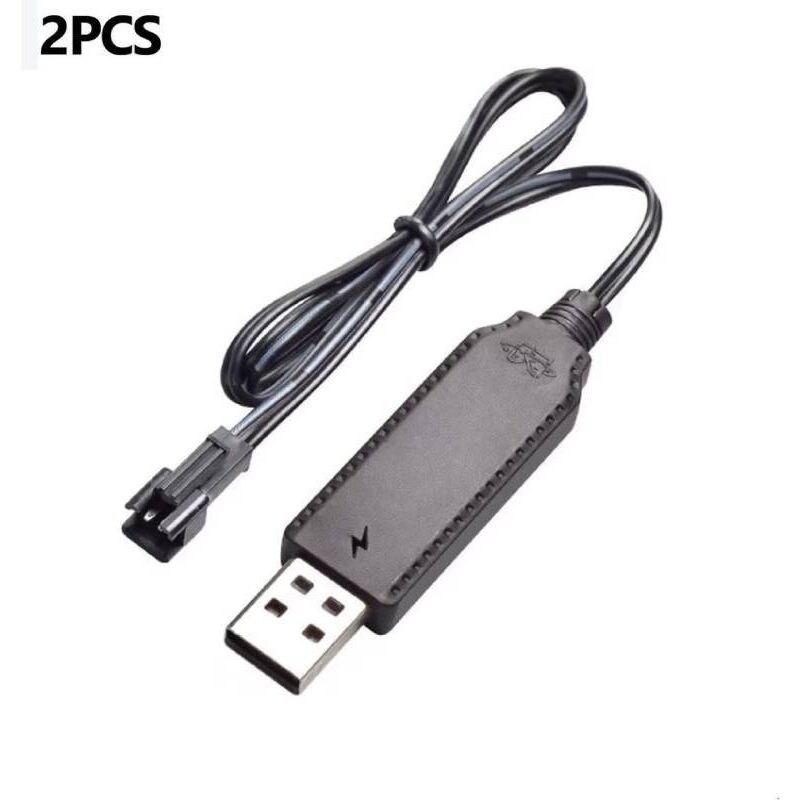 foto del prodotto confezione da 2 cavi di ricarica usb da 3,6 v e 3,7 v per batterie ricaricabili lipo a 2 pin sm, utilizzate su giocattoli rc, auto, carri armati,