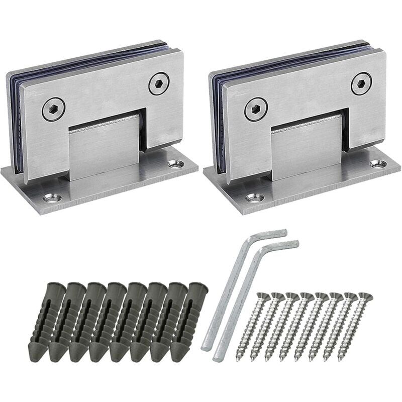 foto del prodotto confezione da 2 cerniere per porta doccia a 90 gradi con viti, spessore 4 mm, acciaio inossidabile per porta del bagno e vetro argento 