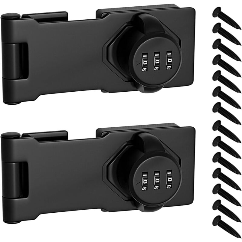 foto del prodotto confezione da 2 chiavistelli con codice a 3 cifre, serratura a combinazione senza chiave con 7 viti e 1 perno di combinazione per piccole porte,