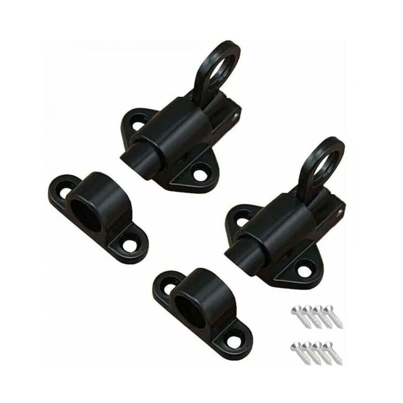 foto del prodotto confezione da 2 chiusure per porte nere, chiusure a molla, chiudiporta, con 8 viti, adatte per porte e finestre, porte in legno, porte del bagno,