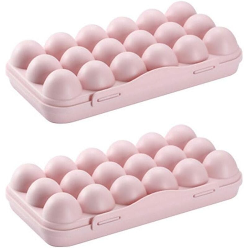 foto del prodotto confezione da 2 contenitori per uova in plastica per frigorifero con coperchio, 18 scomparti, rosa