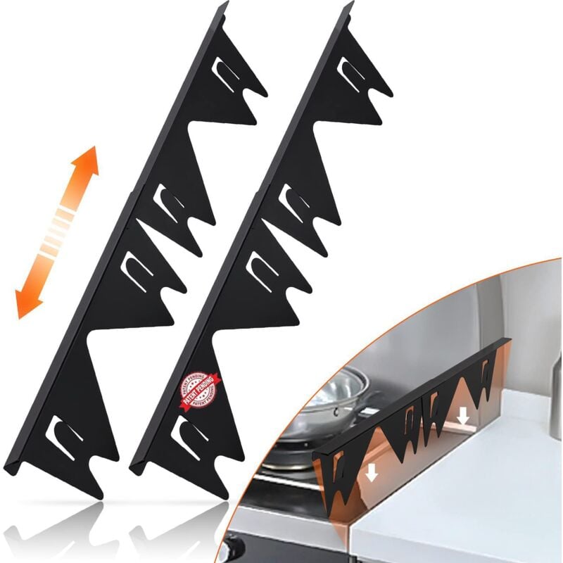 foto del prodotto confezione da 2 copri piano cottura in acciaio inox, resistenti al calore e facili da pulire, kit di rifinitura regolabile, lunghezza retrattile da