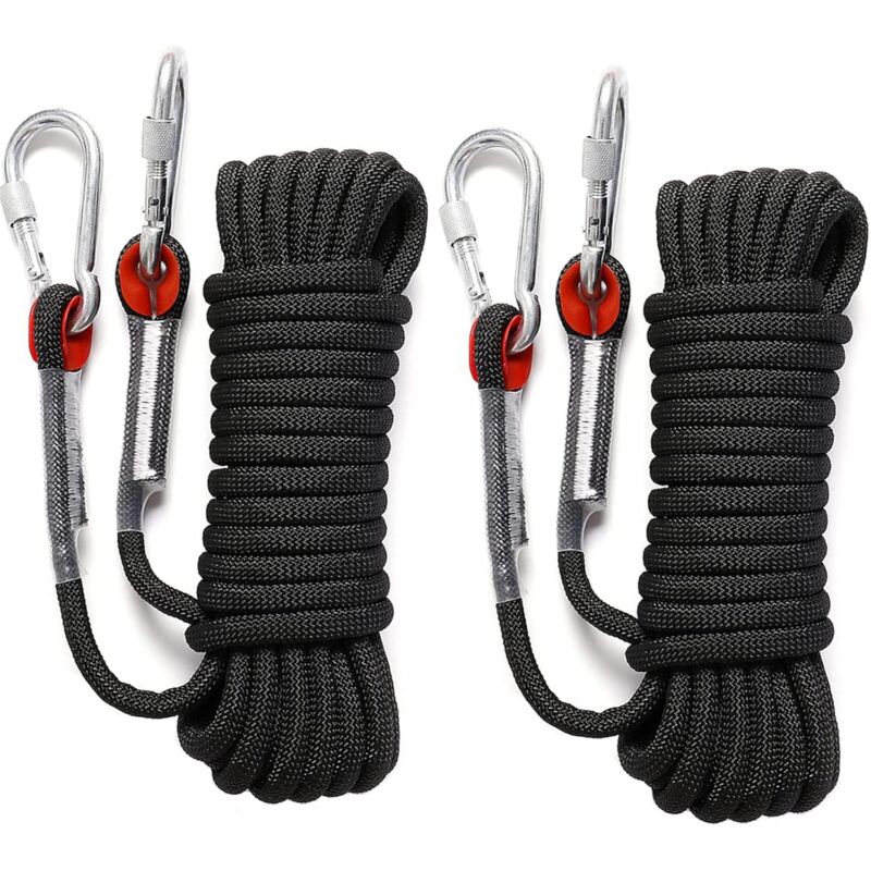 foto del prodotto confezione da 2 corde da arrampicata da 10 m, corda da arrampicata statica da 10 mm con moschettoni, corda di salvataggio, carico massimo 12