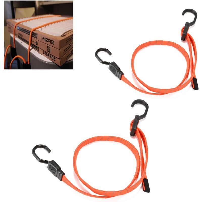 foto del prodotto confezione da 2 corde elastiche resistenti, corde elastiche piatte con ganci, corde elastiche con ganci per la protezione di mobili, carrelli, tende