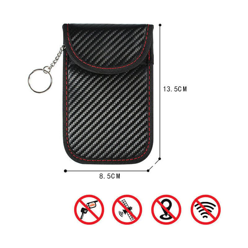 foto del prodotto confezione da 2 custodie per portachiavi auto con blocco del segnale rfid faraday bag, custodia protettiva ovale in fibra di carbonio anti rfid