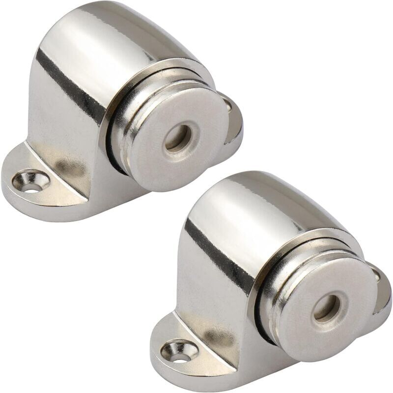 foto del prodotto confezione da 2 fermaporta magnetici in acciaio inox con cuneo, con montaggio a vite, senza forzare o colpire le pareti