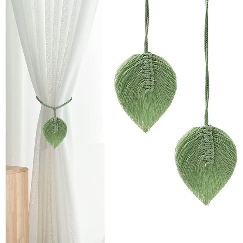 foto del prodotto confezione da 2 fermatende fatti a mano in corda di cotone intrecciata, stile boh mien verde bebusingoto