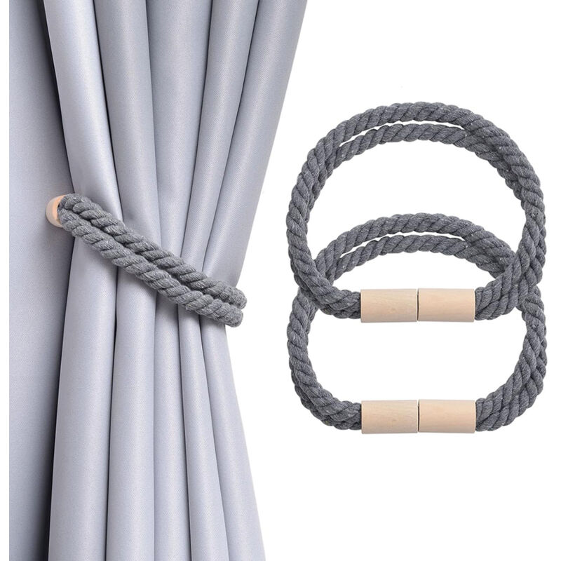 foto del prodotto confezione da 2 fermatende magnetiche in legno, decorazione boho, fermatenda in cotone naturale, per tende sottili o spessi, per casa e ufficio o