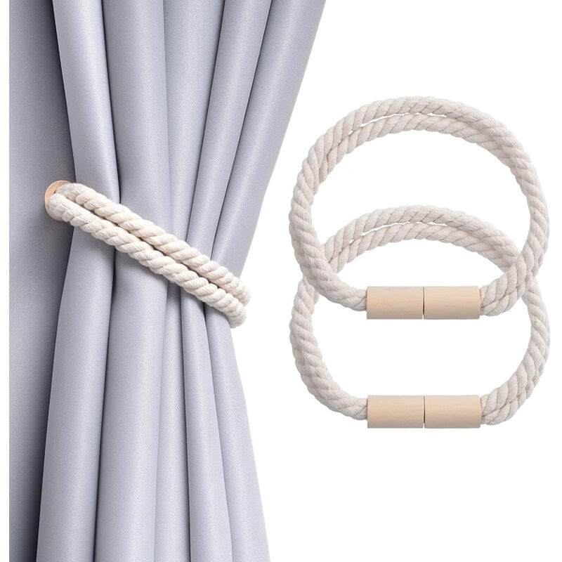 foto del prodotto confezione da 2 fermatende magnetiche in legno, decorazione boho, fermatenda in cotone naturale, per tende sottili o spessi, per casa e ufficio o