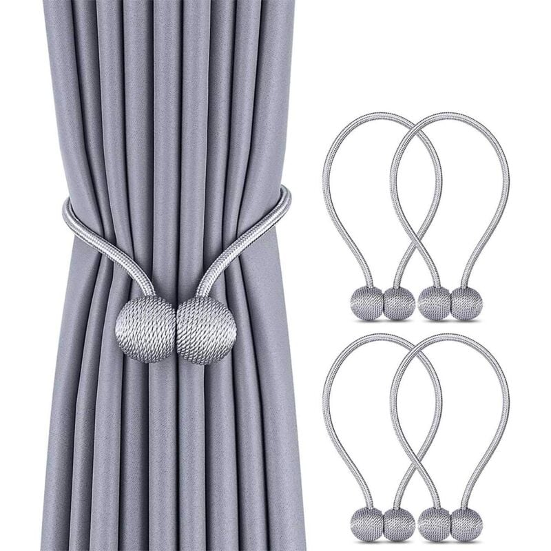 foto del prodotto confezione da 2 fermatende magnetici per tende, drappeggi, decorazioni per soggiorno o ufficio, senza bisogno di attrezzi grigio 
