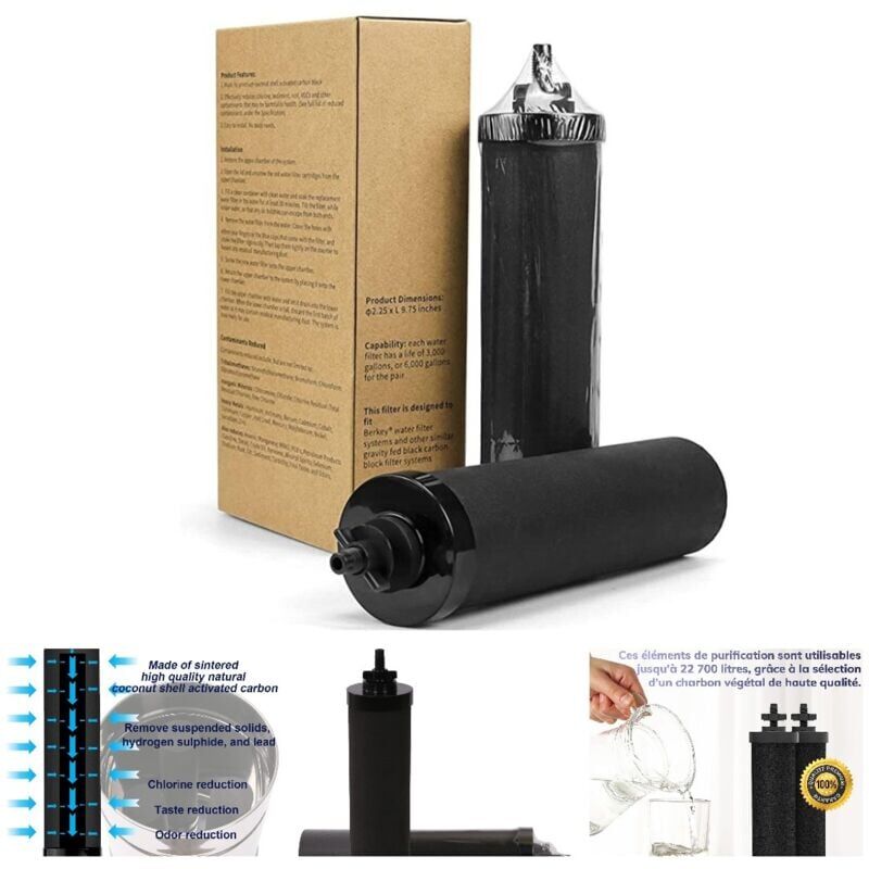 foto del prodotto confezione da 2 filtri per l'acqua certificati nsf ansi 42 372 per il sistema di filtraggio dell'acqua a gravità berkey . l'acqua riduce i