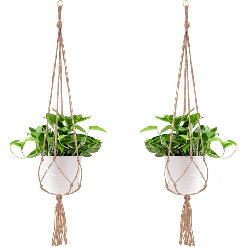 foto del prodotto confezione da 2 ganci per piante in macram , vasi sospesi, per vasi di fiori sospesi, fioriere sospese, decorazioni per balconi, casa, 4 gambe in