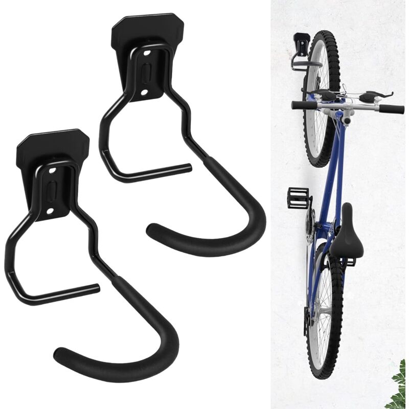 foto del prodotto confezione da 2 ganci verticali per bici per portabici, gancio per bicicletta, robusto portaoggetti per la casa, porta abiti da parete, portabici da