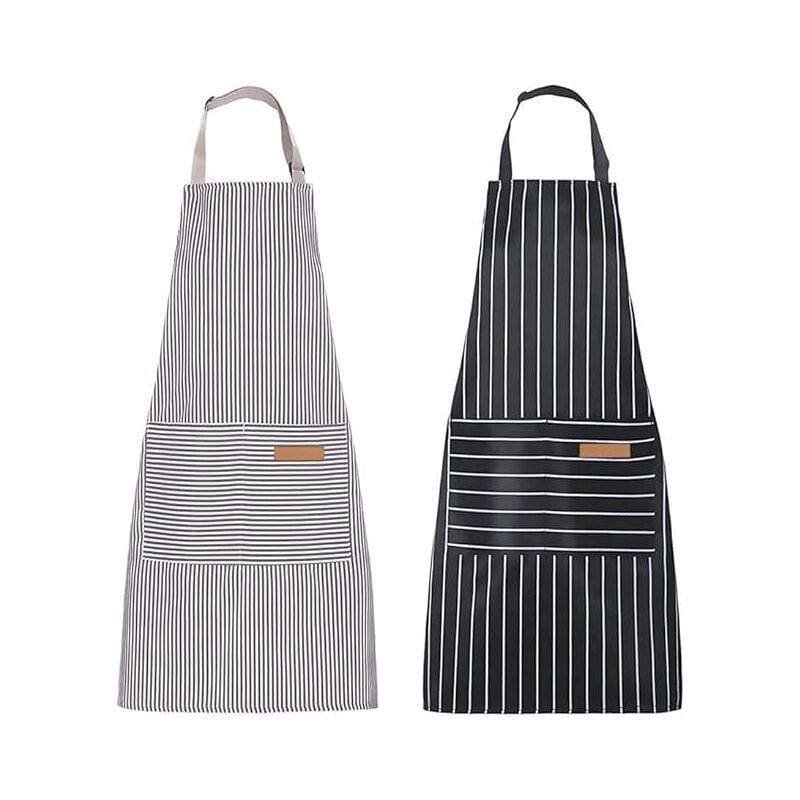 foto del prodotto confezione da 2 grembiuli da cucina a righe, grembiuli unisex in cotone e lino con pettorina regolabile e 2 tasche per cucinare, cuocere al forno,