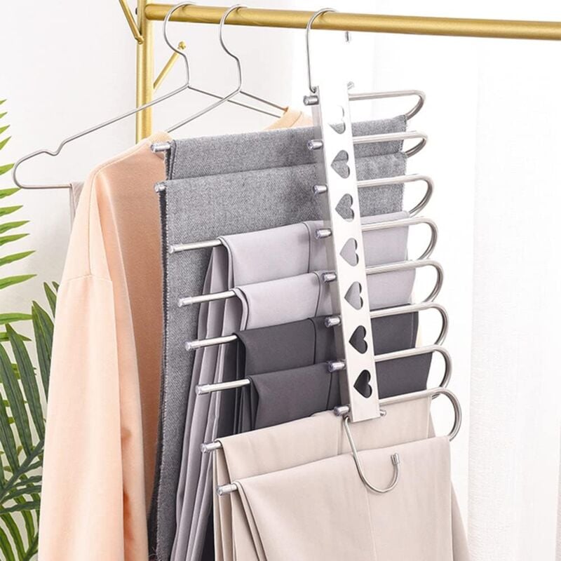 foto del prodotto confezione da 2 grucce per pantaloni 8 in 1, grucce salvaspazio per pantaloni, sciarpe, cravatte, cinture sollbry