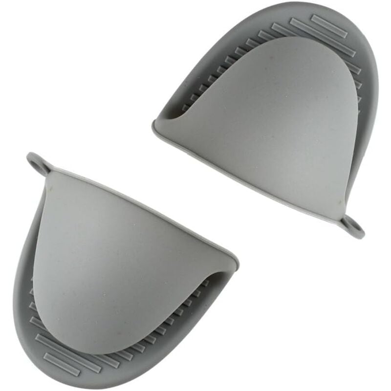 foto del prodotto confezione da 2 guanti da forno in silicone, spessi e resistenti al calore, per cucinare, cuocere al forno, barbecue e grigliate, grigio