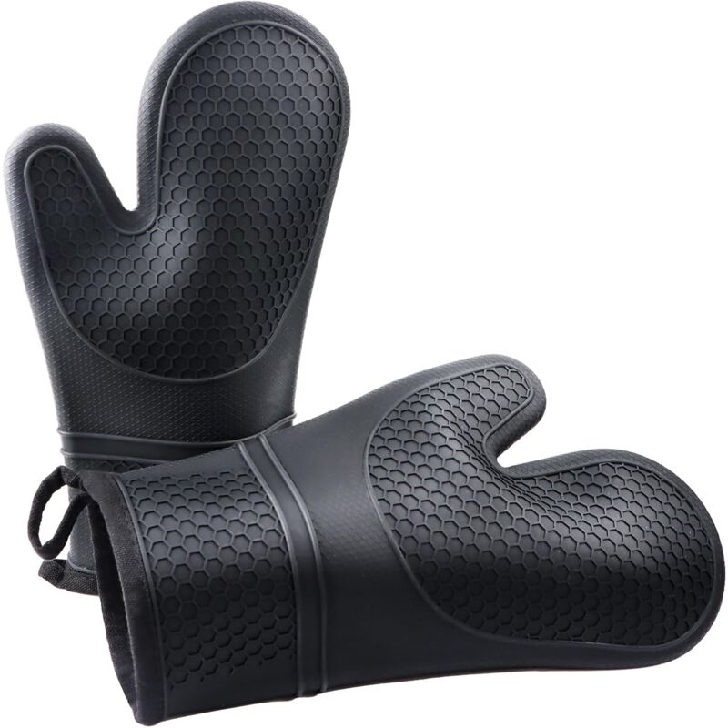 foto del prodotto confezione da 2 guanti da forno resistenti al calore fino a 300 c, rivestiti in silicone, perfetti per cucinare, barbecue, cuocere al forno, grigliare