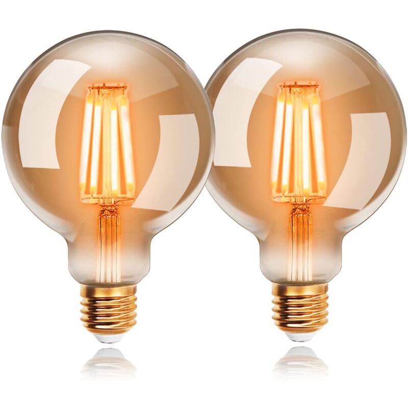 foto del prodotto confezione da 2 lampadine led g80 da 4w, bianco caldo 2200k, equivalenti a 40w a incandescenza, non dimmerabili