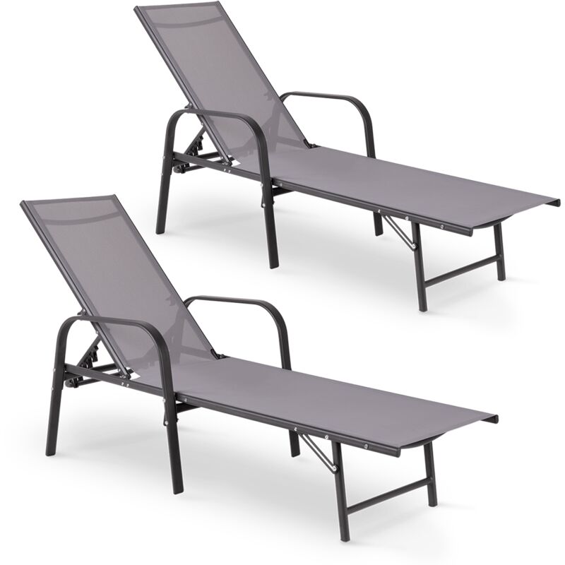 foto del prodotto confezione da 2 lettini prendisole per giardino o piscina, in acciaio rinforzato, design moderno, colore grigio, duna dark grey