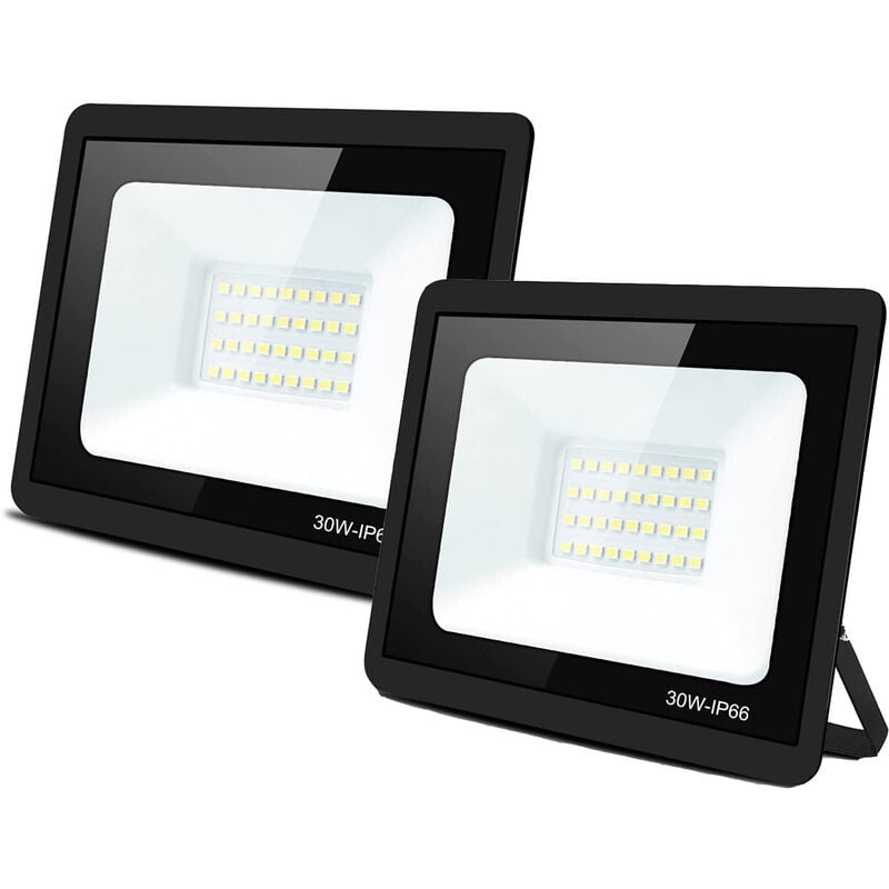 foto del prodotto confezione da 2 luci di inondazione a led da esterno a luce bianca fredda da 30 w, luce di inondazione a led impermeabile ip66 per luce di
