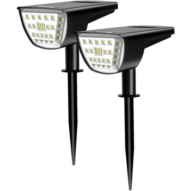 foto del prodotto confezione da 2 luci di inondazione solari a 32 led con sensore di movimento, impermeabili ip65, per vialetto, cortile, giardino, vialetto, piscina,