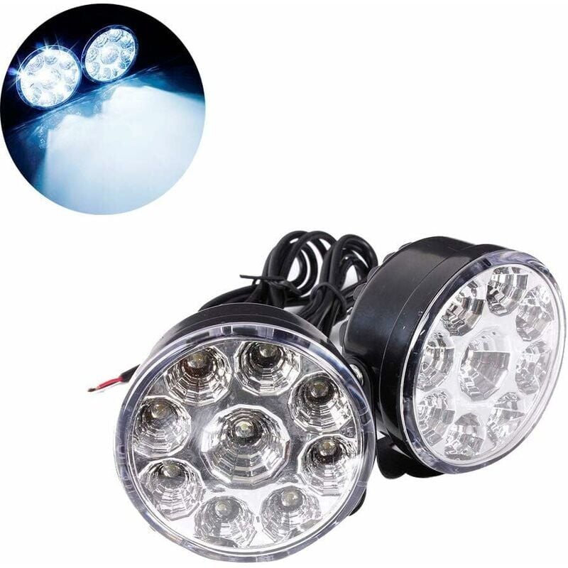 foto del prodotto confezione da 2 luci di marcia diurna rotonde bianche da 12 v 4,5 w per auto, fendinebbia rotonde universali a 9 led