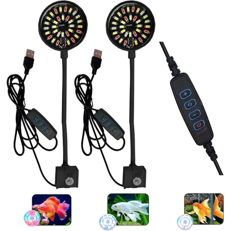 foto del prodotto confezione da 2 luci led usb da 7 w per acquari, illuminazione regolabile per piante acquatiche e acquari d acqua dolce con cavo di alimentazione da
