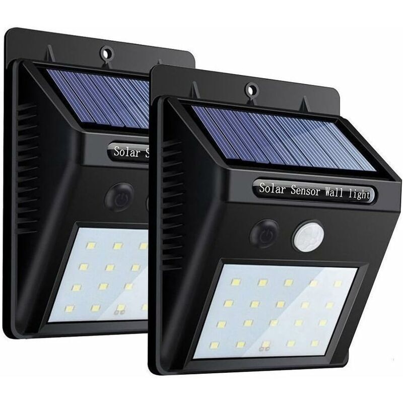 foto del prodotto confezione da 2 luci solari a led da giardino senza fili, 20 led impermeabili, sensore di movimento per illuminazione esterna con tre modalit 
