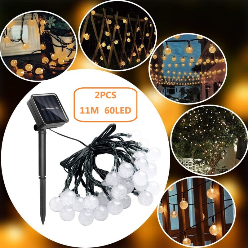 foto del prodotto confezione da 2 luci solari a stringa da 11 m con 60 led, luci solari a stringa da 11 m con 60 led per esterni, 8 modalit , adatte per giardino,