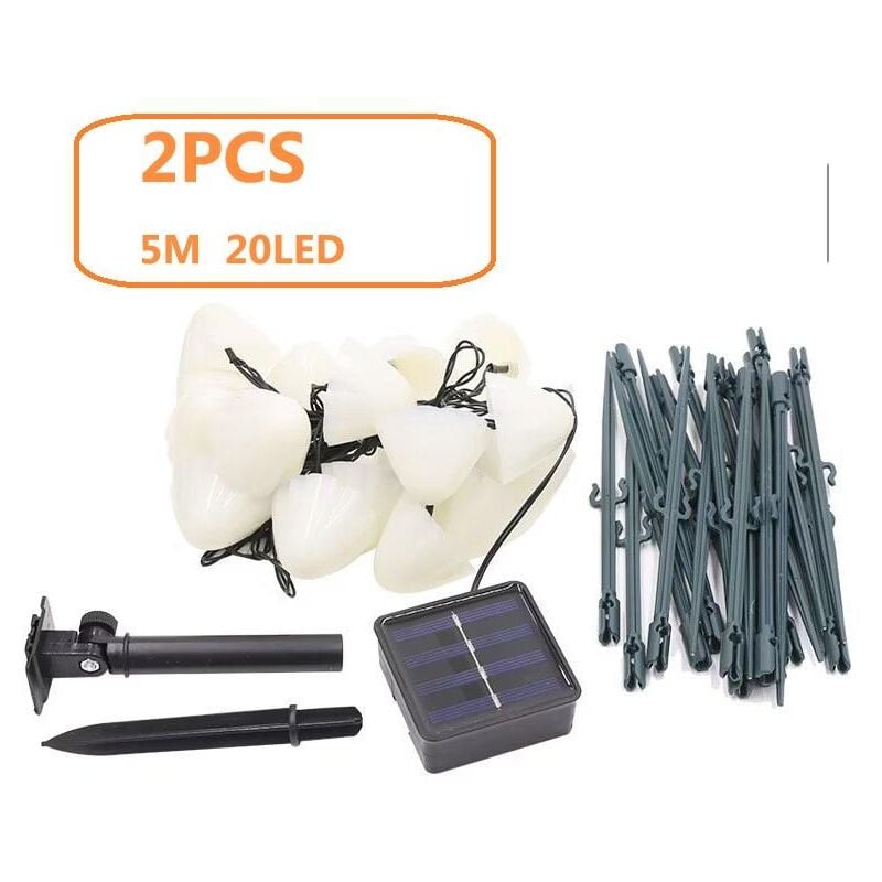 foto del prodotto confezione da 2 luci solari da giardino a forma di fungo, 5 m, impermeabili, decorative, per strada, paesaggio, patio, cortile, prato, giardino,