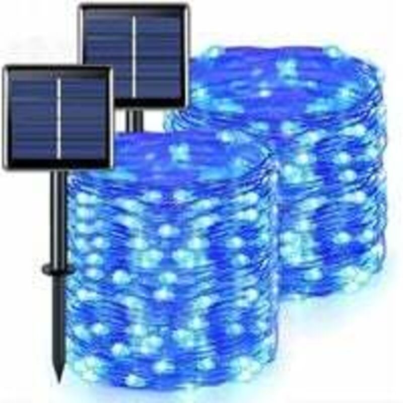 foto del prodotto confezione da 2 luci solari per esterni, luci decorative solari in filo di rame per giardino, patio, casa, 10 m, 100 led, blu.