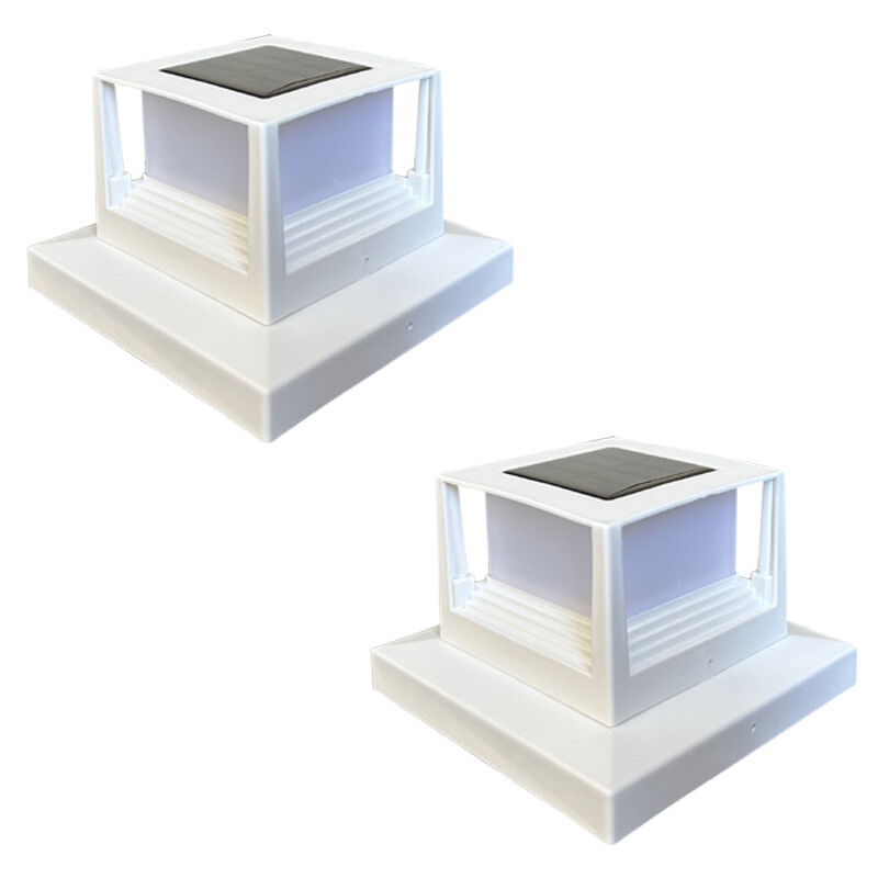 foto del prodotto confezione da 2 luci solari per pali di recinzione, alimentate ad energia solare con led smd impermeabili per la decorazione di terrazze o patii,