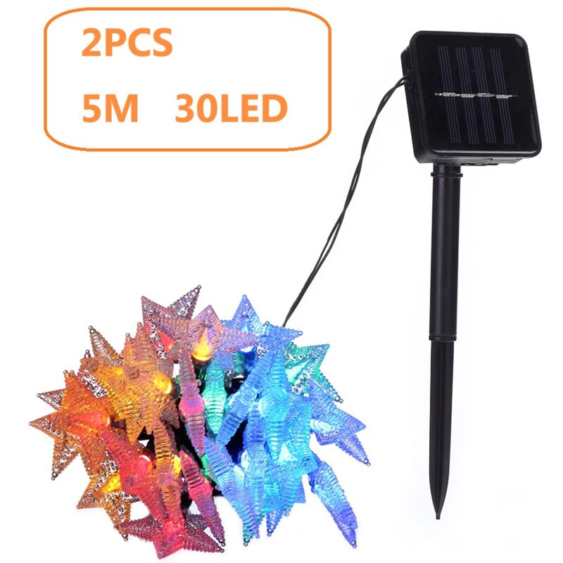 foto del prodotto confezione da 2 luci solari spv 5m, 30 luci solari a led multicolori con stelle colorate a cinque punte honest