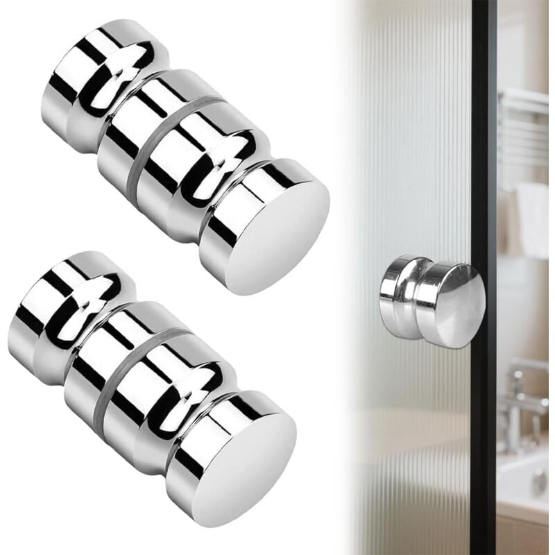 foto del prodotto confezione da 2 maniglie per porta doccia, maniglia per porta doccia da 30 mm, maniglia di ricambio cromata lucida, maniglia per porta in vetro